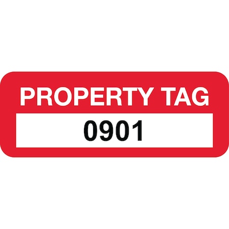 Lustre-Cal Property ID Label PROPERTY TAG Polyester Dark Red 2in x 0.75in Serialized 0901-1000, 100PK 253744Pe1Rd0901